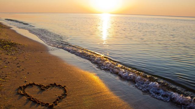 Heart sand beach sunset wave free wallpaper for desktop - medium preview image