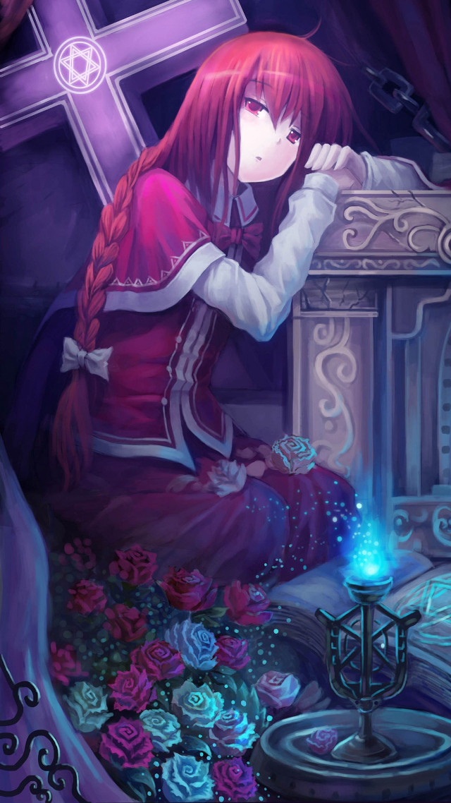 Girl bench cross candle room free wallpaper for mobile - medium preview image