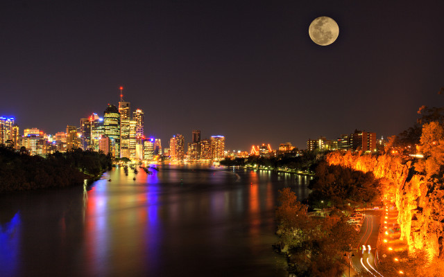 City skyline fullmoon river night #2 free wallpaper for desktop - medium preview image
