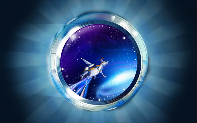 Space ship cat window blue free wallpaper for desktop - medium preview image