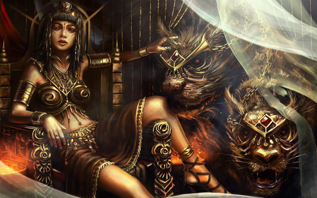 Woman lion demon cage sword free wallpaper for desktop - medium preview image