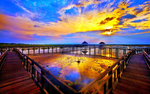 Wooden dock sunset pier boat free wallpaper for desktop - medium preview image