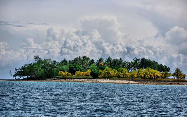 Small island trees clouds boat free wallpaper for desktop - medium preview image
