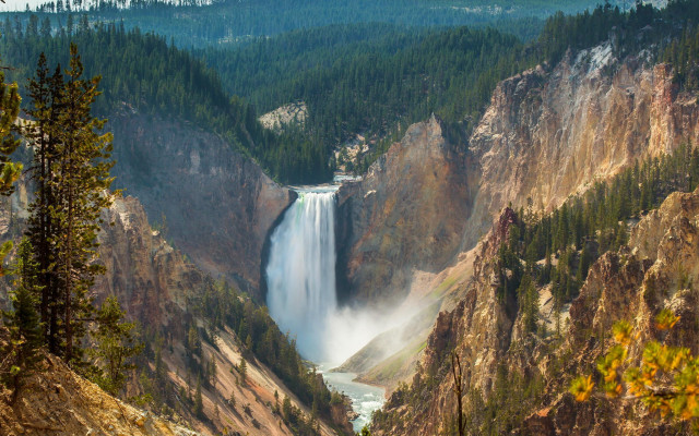 Waterfall valley trees river autumn free wallpaper for desktop - medium preview image