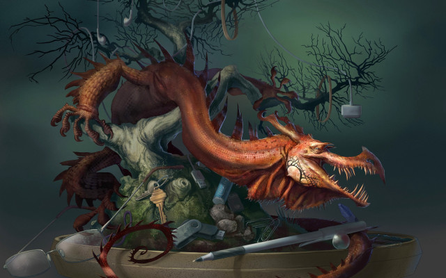 Dragon boat creatures tree neoplasticism free wallpaper for desktop - medium preview image