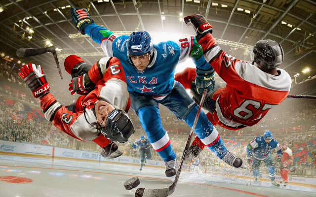 Hockey players crowd ice rink free wallpaper for desktop - medium preview image