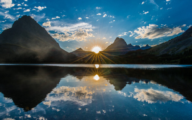 Mountain lake sunrise clouds blue free wallpaper for desktop - medium preview image