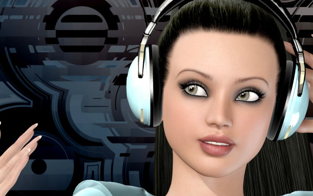 Woman headphones clock smile browneyes free wallpaper for desktop - medium preview image