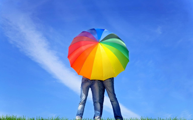 Rainbow umbrella grass blue sky free wallpaper for desktop - medium preview image