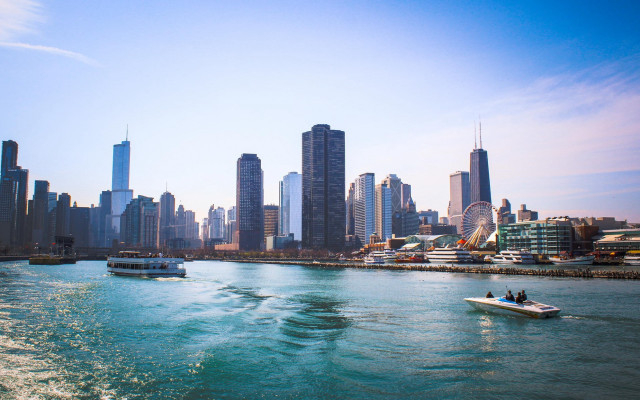River city skyline boat ferris free wallpaper for desktop - medium preview image