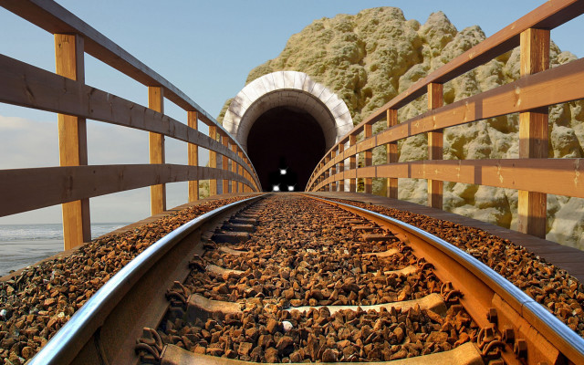 Train tunnel rocks light autumn free wallpaper for desktop - medium preview image