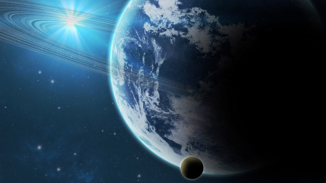 Planet ring star aurora moon free wallpaper for desktop - medium preview image