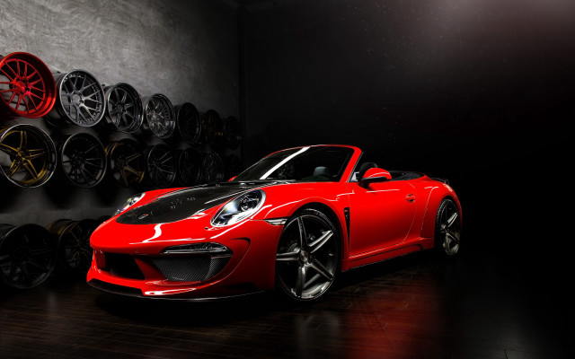 Red sports car garage tires free wallpaper for desktop - medium preview image