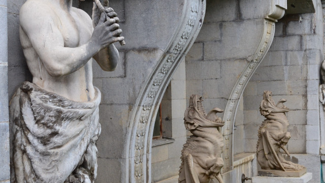 Statue man staff arches columns free wallpaper for desktop - medium preview image