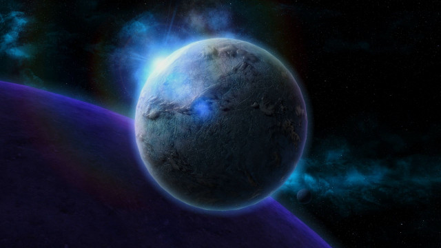 Blue planet starry night space free wallpaper for desktop - medium preview image