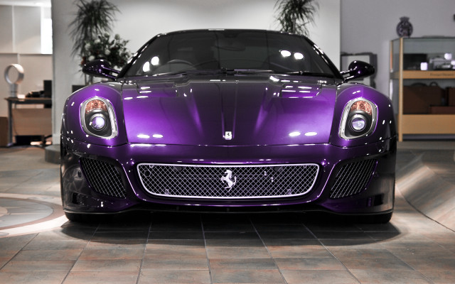 Purple sports car showroom plant free wallpaper for desktop - medium preview image