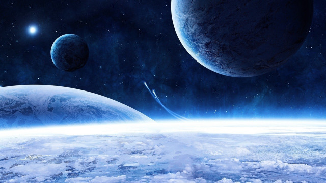 Planets clouds stars glow space free wallpaper for desktop - medium preview image