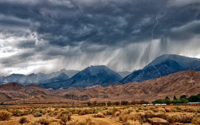 Storm mountains train landscape lightning free wallpaper for desktop - medium preview image