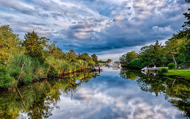 River boat trees cloudy sky free wallpaper for desktop - medium preview image