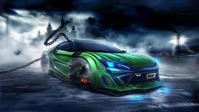 Green sports car chain dark free wallpaper for desktop - medium preview image