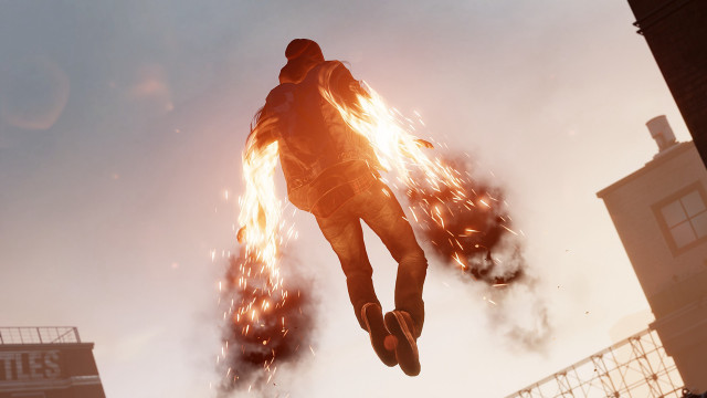 Flying man fire extinguisher city free wallpaper for desktop - medium preview image