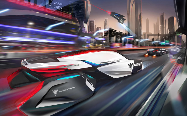 Futuristic car city night lights #2 free wallpaper for desktop - medium preview image