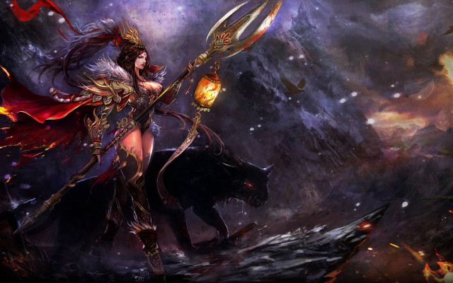 Woman sword demon mountain light free wallpaper for desktop - medium preview image