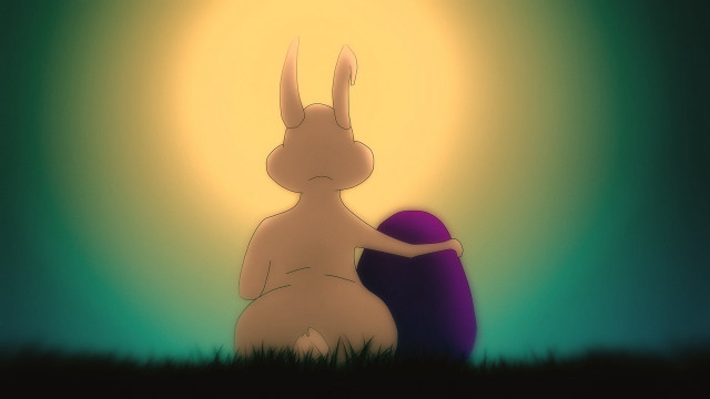 Cartoon rabbit grass ball bright free wallpaper for desktop - medium preview image