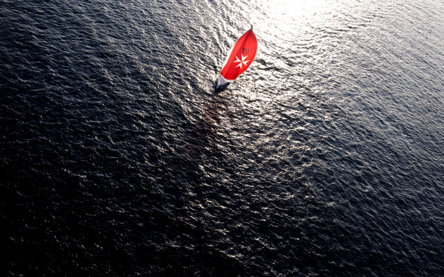 Red sailboat shoreline night sky free wallpaper for desktop - medium preview image