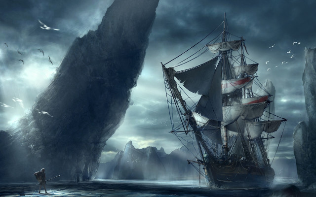 Pirate ship rock formation man free wallpaper for desktop - medium preview image