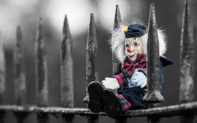 Clown doll fence hat scarf free wallpaper for desktop - medium preview image