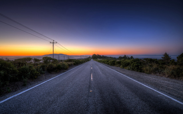 Long road sunset power lines free wallpaper for desktop - medium preview image