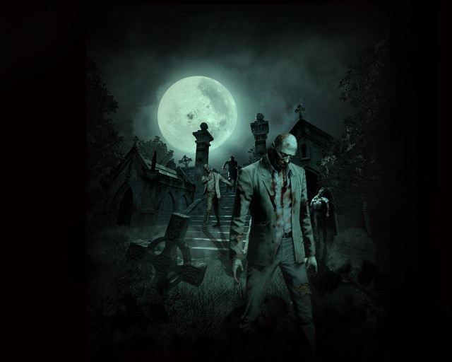 Zombies cemetery night full moon free wallpaper for desktop - medium preview image