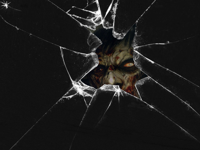 Scary face broken glass window free wallpaper for desktop - medium preview image