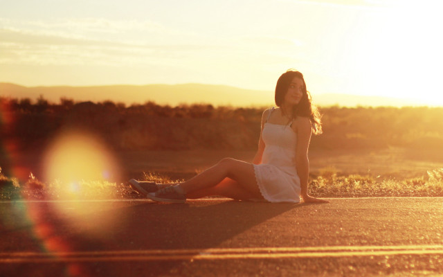 Woman white dress sunset beach free wallpaper for desktop - medium preview image