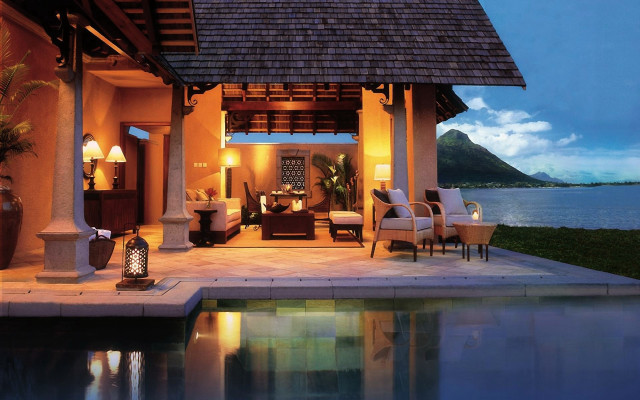 Luxury house pool patio ocean free wallpaper for desktop - medium preview image