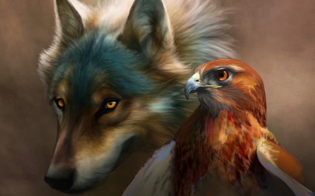 Bird wolf furry digital painting free wallpaper for desktop - medium preview image