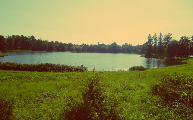 Lake green forest sky clouds free wallpaper for desktop - medium preview image