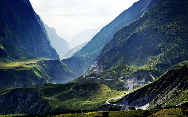 Mountain valley winding road nature free wallpaper for desktop - medium preview image