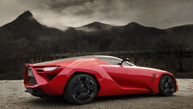 Red sports car mountain dark free wallpaper for desktop - medium preview image