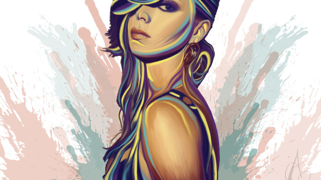 Woman hat popart beach ocean free wallpaper for desktop - medium preview image