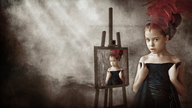Young girl black dress mirror free wallpaper for desktop - medium preview image