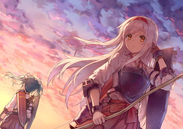Anime characters swords clouds background free wallpaper for desktop - medium preview image