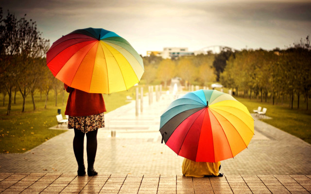 Rainy citywalk umbrellas outdoors sunset free wallpaper for desktop - medium preview image