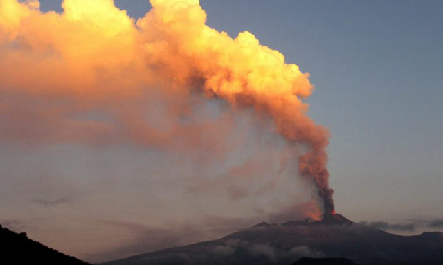Smoke volcano blue sky dusk free wallpaper for desktop - medium preview image