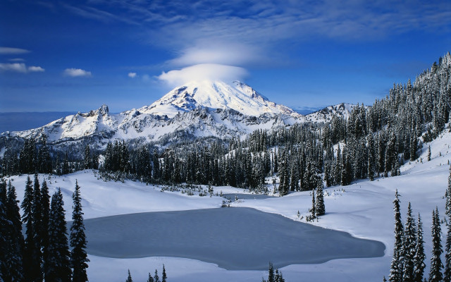 Snow mountain lake forest blue free wallpaper for desktop - medium preview image