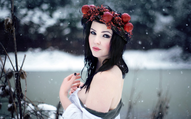 Gothic snowy portrait flowercrown winter free wallpaper for desktop - medium preview image