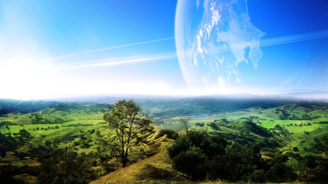 Green landscape blue sky distant #3 free wallpaper for desktop - medium preview image