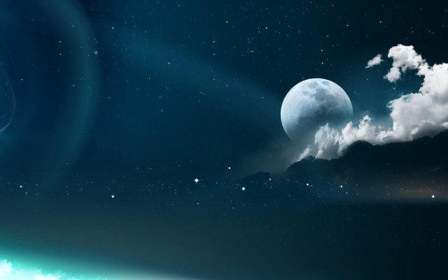 Planet moon clouds night sky free wallpaper for desktop - medium preview image