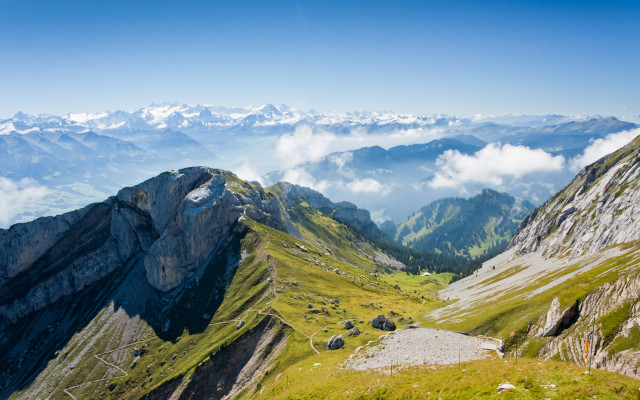 Mountain range clouds trees beach #2 free wallpaper for desktop - medium preview image